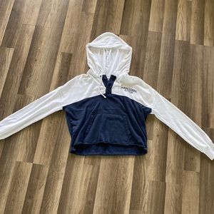 Blue and White Abercrombie Cropped Hoodie